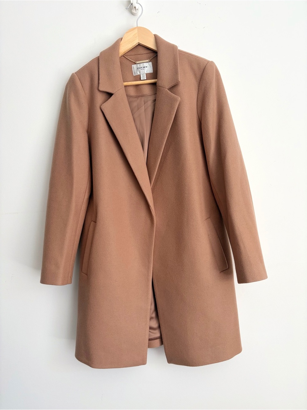 Ever New Petite Camel Longline Coat Quiet Luxury Old Money Size 8P NWOT